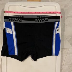 Nike Black and Blue Compression Shorts with Color-Blocked Design